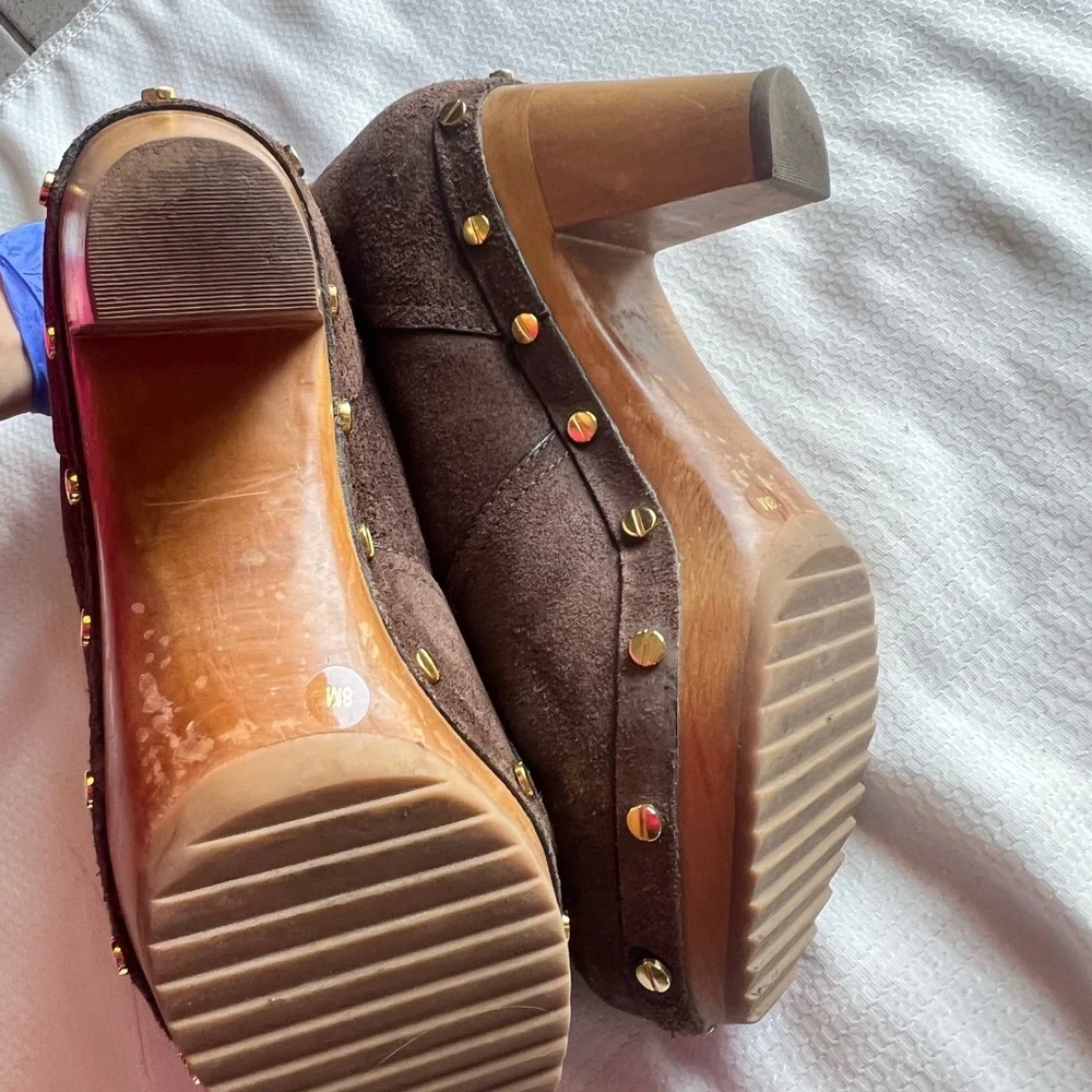 Tory Burch Brown Heeled Boots with Gold Accents‎